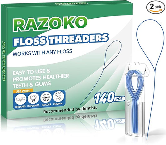 RAZOKO Floss Threaders | Dental Floss Threaders for Braces, Bridges, and Implants |140PCS (Pack of 2)