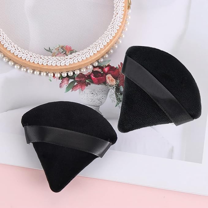 24 Pieces Powder Puff, Triangle Makeup Puff Cotton Powder Face Washable Body Powder Puff for Loose Powder Body Cosmetic Foundation Sponge Makeup Tool (24Black)