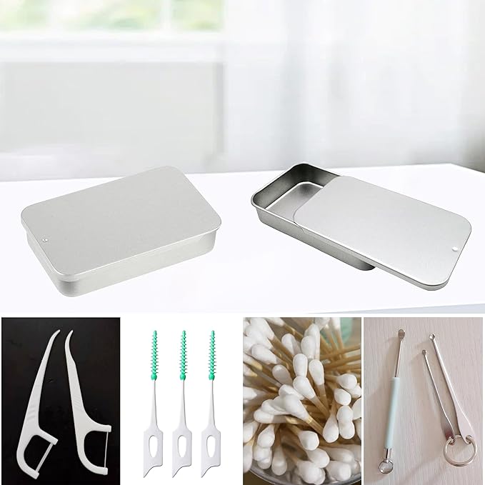 2Pack Dental Floss Case - Portable Travel Dispenser for 24 Adult Floss Picks (Silver)