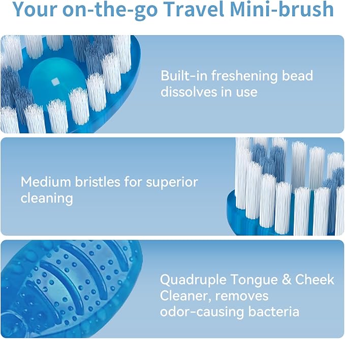 20 Count Disposable Toothbrushes with Toothpaste Individually Wrapped, 5-in-1 Pre-Pasted Mini-Brush+Floss+Pick+Tongue Scraper, On The Go Toothbrush with Freshening Bead, Coolmint