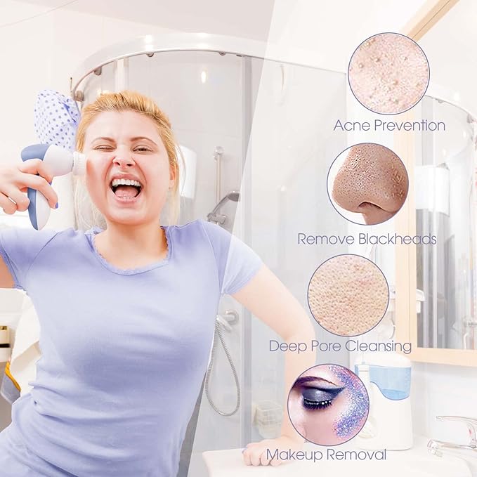 Facial Cleansing Brush Face Scrubber: CLSEVXY Electric Face Spin Cleanser Brushes with 6 Brush Heads for Deep Cleansing, Gentle Exfoliating, Removing Blackhead, Massaging