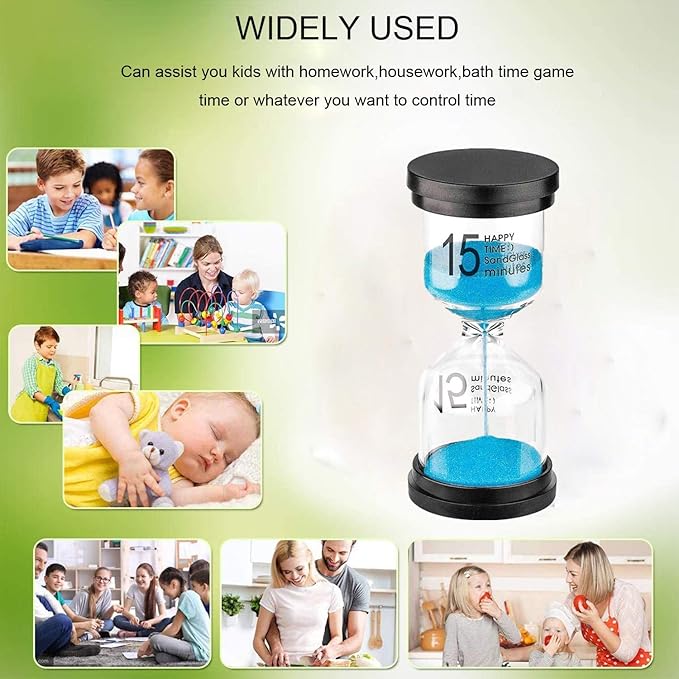 15 Minute Sand Hourglass Timer: Plastic Sand Clock 15 Min, Hour Glass Colorful Sandglass Timer for Kids, Games, Classroom, Kitchen, Decoration