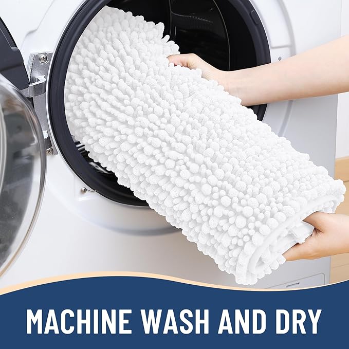 Arotive Luxury Chenille Toilet Rugs U-Shaped, Extra Soft Thick Absorbent Bathroom Mat, Non-Slip Shaggy Plush Contour Rugs, Machine Wash Dry Bath Mat for Toilet Base, 24x20, White
