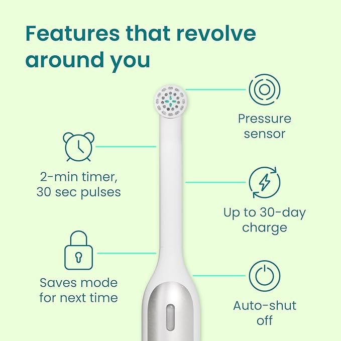 Quip Rev 360 Oscillating Rechargeable Electric Toothbrush with Replaceable Brush Head - Soft Bristles, Pressure Sensor, 3 Intensities, 30-Day Battery Life, Travel Case - Silver Cloud