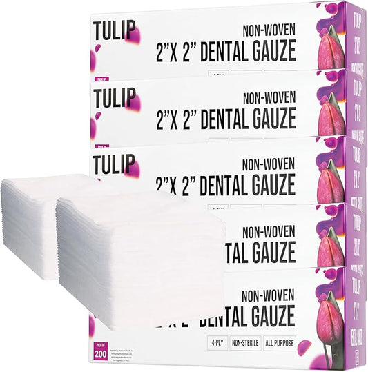 1000 Gauze Pads 2x2 4-Ply Non Woven Gauze Sponges - Non Sterile Dental Gauze & Esthetic Wipes - Soft All Purpose Medical Gauze Squares for First Aid Kit, Surgical, Wound Dressing by Tulip