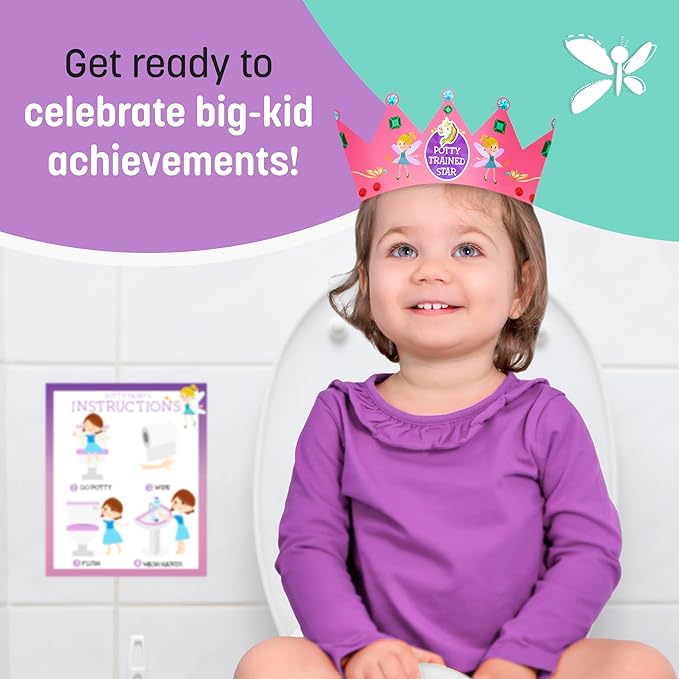 Potty Training Chart for Toddlers Girls, Unicorn Design - Sticker Chart, 4 Week Reward Chart - 213 Cute Stickers, Certificate, Instruction Booklet & Motivational Cards - Bonus Celebratory Crown