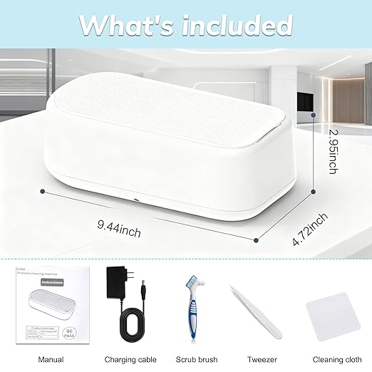 Professional Ultrasonic Jewelry Cleaner - Jewelry Cleaner Deep Cleaning Machine and Denture Cleaner, Halloween Gifts for Women, Eyeglasses, Necklaces, Retainers, Dentures, Watch Strap, Rings, Coins
