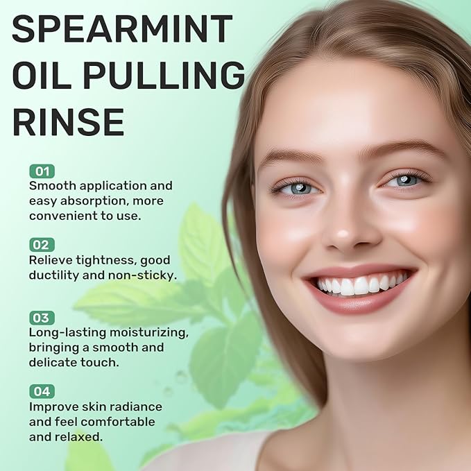 2pcs Spearmint Oil Pulling Rinse，Cold-Pressed Coconut Oil for Whitening Teeth Mouthwash，Organic Peppermint Pulling Oil Maintain Gum Health & Freshness Breath