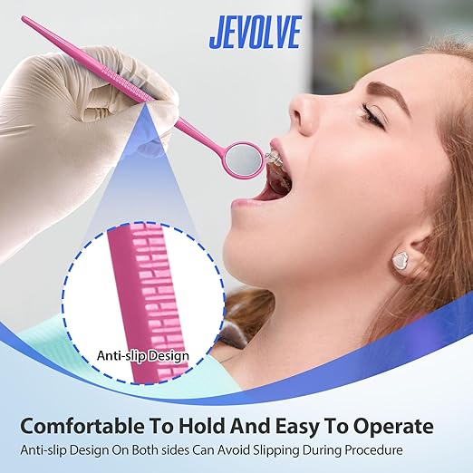 100 PCs Dental Mouth Mirrors by JEVOLVE | Pink Oral Dental Mirror for Crafting, Jewelry Making, Painting, Model Building, and DIY Projects – Clear Reflection, Easy Handling, Multi-Purpose