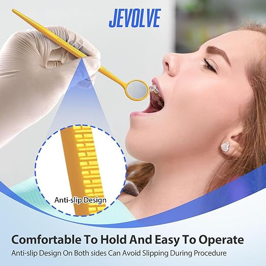 2000PCs Dental Mouth Mirrors by JEVOLVE | Yellow Oral Dental Mirror for Crafting, Jewelry Making, Painting, Model Building, and DIY Projects – Clear Reflection, Easy Handling, Multi-Purpose