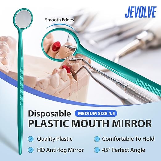 200 PCs Dental Mouth Mirrors by JEVOLVE | Green Oral Dental Mirror for Crafting, Jewelry Making, Painting, Model Building, and DIY Projects – Clear Reflection, Easy Handling, Multi-Purpose