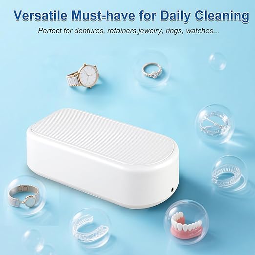 Professional Ultrasonic Jewelry Cleaner - Jewelry Cleaner Deep Cleaning Machine and Denture Cleaner, Halloween Gifts for Women, Eyeglasses, Necklaces, Retainers, Dentures, Watch Strap, Rings, Coins