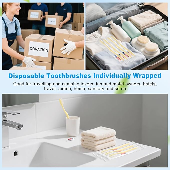 Disposable Toothbrush with Toothpaste Set, Individually Wrapped Soft Bristles Travel Size Manual Toothbrushes Kit in Bulk for Hotel/Travel/ Business/Donation/Homeless/Charity/Camping (100 Pack)