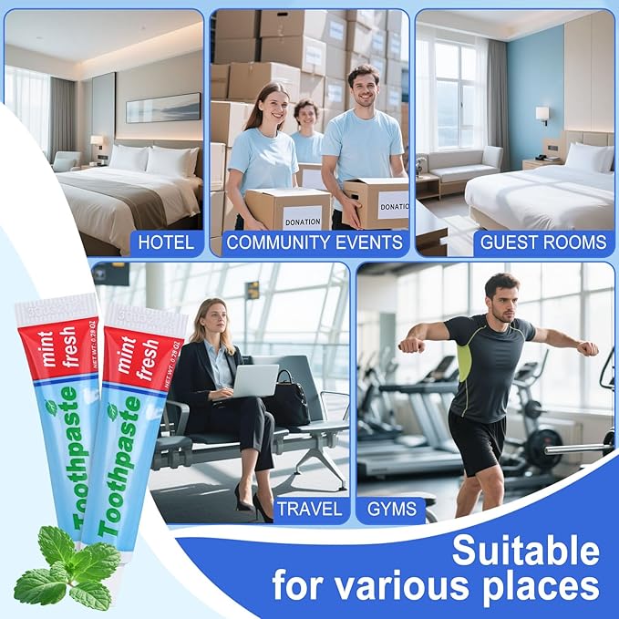 0.28oz Small Toothpaste Travel Size Bulk,Mini Toothpaste Travel,Mint Scent TSA Compliant for Hotel Camping Gym Office School Homeless 60