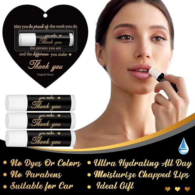 30 Pack Christmas Employee Appreciation Gift Lip Balms Bulk Staff Teacher Team Volunteer Thank You Gift Thanksgiving Christmas Appreciation Party Favor for Women Men(Heart,Black Gold)