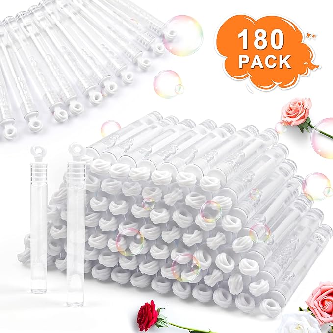 180 Pack Bubble Wands Bulk, Party Favors for Weddings, Anniversaries, Celebrations, Graduation, Birthday, Summer Toys for Kids Adults by Inscraft