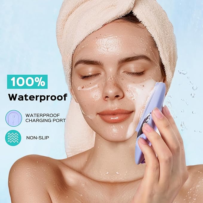 COSLUS Facial Cleansing Brush Face Scrubber : Silicone Waterproof Rechargeable Face Wash Brush, 5 Cleansing Modes, Electric Deep Cleaning for Men & Women, Removing Blackhead, Exfoliating, Massaging