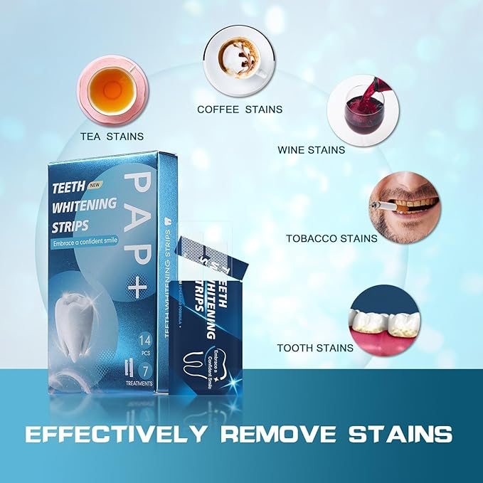 Teeth Whitening Strips - 14 Whitening Strips for Teeth Sensitive, Professional, Fast Remove Smoking, Coffee, Wine Stains, Teeth Whitening Kit Pack of 7 Non-Slip Strips Treatments