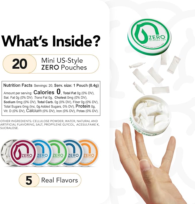 Nectr Energy Zero Pouches - No Caffeine, No Sugar, Zero Calories Mini Pouches for Oral Fixation and Stress Relief - 4 Pucks of 20 - Fresh Mint Flavor