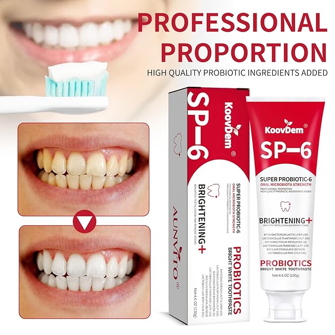 2025 New Sp-6 Probiotics Whitening Toothpaste-Fluoride-Free, Enhanced Formula with 6 Probiotics for Gum Care & Fresh Breath, Fresh Mint Flavor(1PC)（Red）