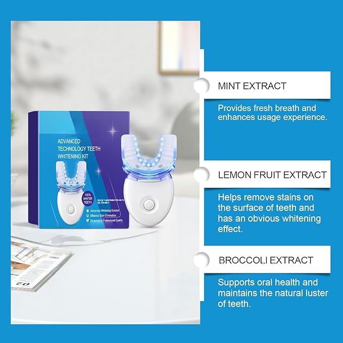Advanced Technology Teeth Whitening Kit with LED Light, Natural Extracts, Professional Quality