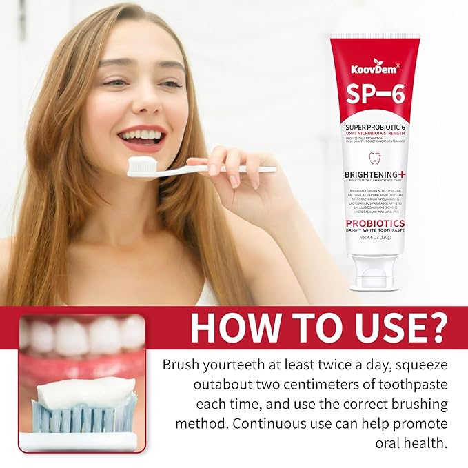 2025 New Sp-6 Probiotics Whitening Toothpaste-Fluoride-Free, Enhanced Formula with 6 Probiotics for Gum Care & Fresh Breath, Fresh Mint Flavor(1PC)（Red）