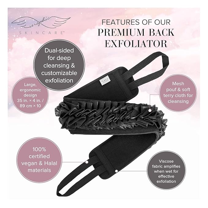 Seraphic Skincare (Original) Premium Exfoliating Mitt for Body (1pc) & Back Exfoliator – Body Exfoliator for Self-Tan Removal – Dual-Sided Back Scrubber for Deep Exfoliation & Cleansing