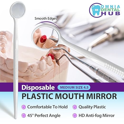 2000 PCs Dental Grade Disposable Dental Mouth Mirrors by Omnia ONE | Oral Dental Mirror Plastic Dental Instrument | Anti Fog Mouth Glass Mirror for Teeth with Handles Plastic Tooth Mirror