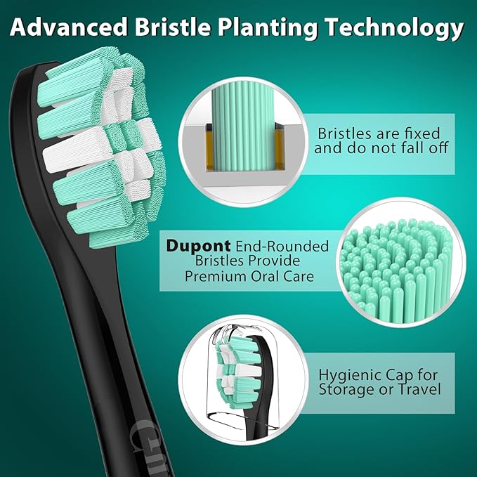 Toothbrush Heads for Philips Sonicare Replacement Heads, C2 Brush Head Compatible with Phillips Sonicare Click-on 4100 5100 6100 Electric Toothbrush, 4 Pack, Black