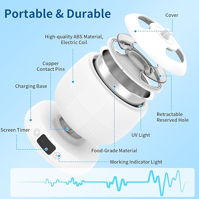 2025 Upgraded Ultrasonic Retainer Cleaner Machine,Separate Retainer Cleaner for Night Guards, Braces, Aligner, Jewelry, 4 Modes Denture Cleaner & Removable Base and Top Cover(White)