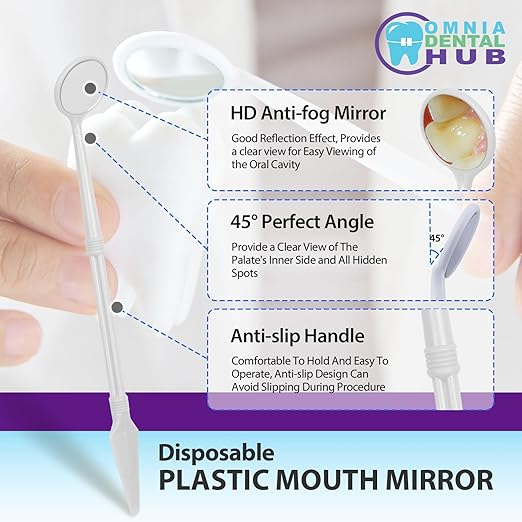 2000 PCs Dental Grade Disposable Dental Mouth Mirrors with Spatula Handle by Omnia ONE | Fog-Free, Dual-Purpose Design – Clear Visibility & Tongue Retraction – Ideal for Exams & Procedures