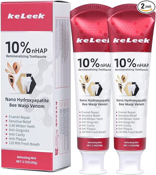 2PCS 10% Nano-Hydroxyapatite Bee Wasp Venom Toothpaste for Remineralizing Enamel & Sensitive Relief,Gingivitis Bleeding Gum Treatment, Fights Plaque,Whitening Teeth - 120MIN Fresh Breath