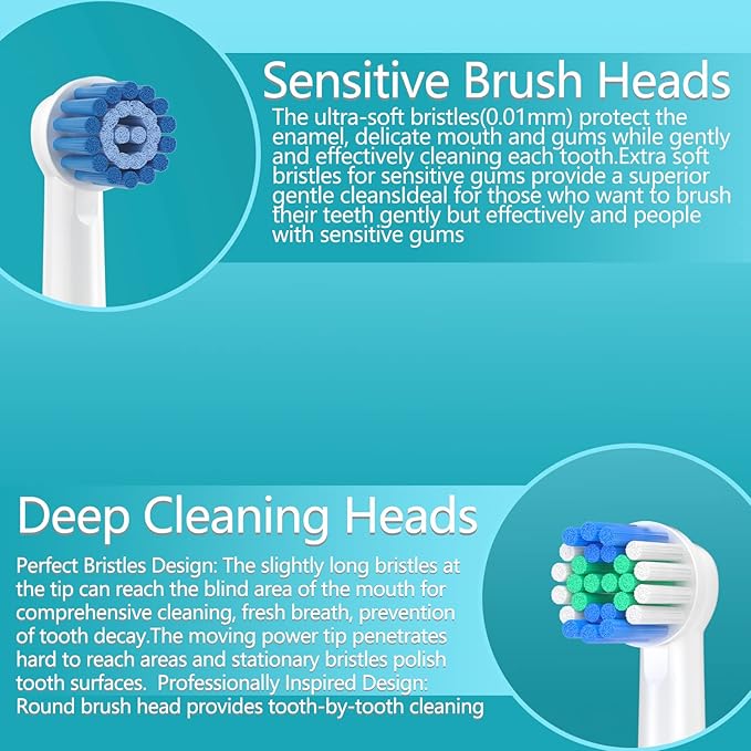 16 Pack Replacement Heads for Oral B Braun- Includes 4 Sensitive Brush, 4 Precision Brush, 4 Deep Cleaning, 4 Floss Cleaning Toothbrush Heads