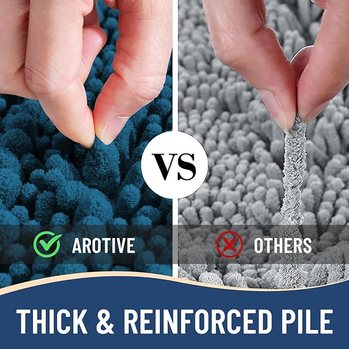 Arotive Luxury Chenille Bathroom Rug Mat, Extra Soft Thick Absorbent Shaggy Bath Rugs, Non-Slip Machine Wash Dry, Plush Bath Mats for Bathroom, Shower and Tub, 44x32, Peacock Blue