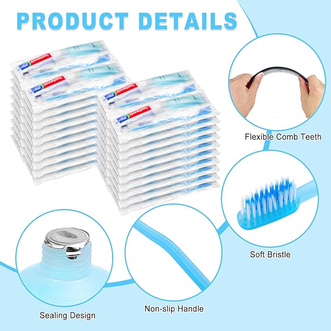100 Kits Basic Toiletry Kits Homeless Personal Hygiene Kit Bulk Homeless Care Package Supplies Travel Toiletry Kit Homeless Hygiene Kit Bulk for Men Women Disposable Toiletry Kit(10-IN-1)