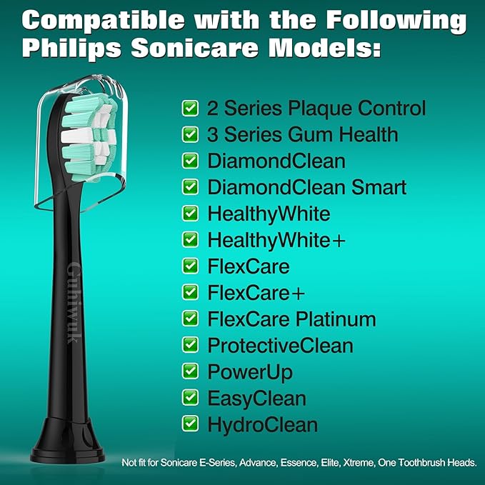 Toothbrush Heads for Philips Sonicare Replacement Heads, C2 Brush Head Compatible with Phillips Sonicare Click-on 4100 5100 6100 Electric Toothbrush, 10 Pack, Black