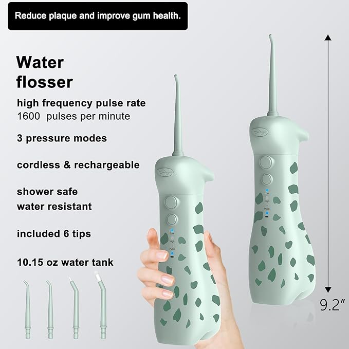 2-1 Kids Oral Clean Kit- Water Dental flosser & Electric Toothbrush Combo for Kids-Brushing & Flossing-Safe & Effective -Cute Giraffe and Monkey Theme