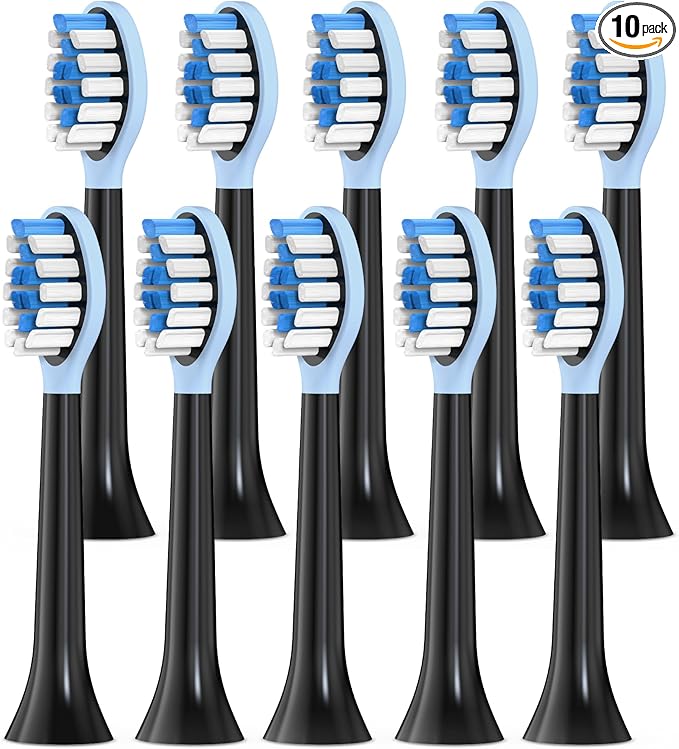 Replacement Brush Heads Compatible with Philips Sonicare Electric Toothbrush, 2-in-1 Tongue Cleaner, 10 Pack, Ice Blue, Suitable for Philips Sonicare Heads, C2, C1, C3, W1, W2, W3, G1, G2, G3
