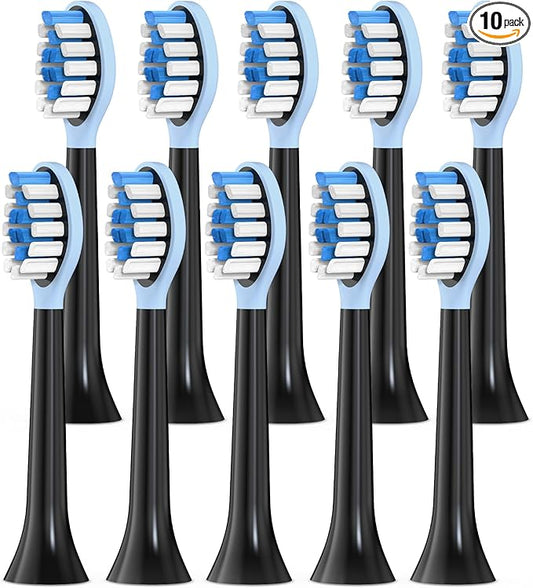 Replacement Brush Heads Compatible with Philips Sonicare Electric Toothbrush, 2-in-1 Tongue Cleaner, 10 Pack, Ice Blue, Suitable for Philips Sonicare Heads, C2, C1, C3, W1, W2, W3, G1, G2, G3