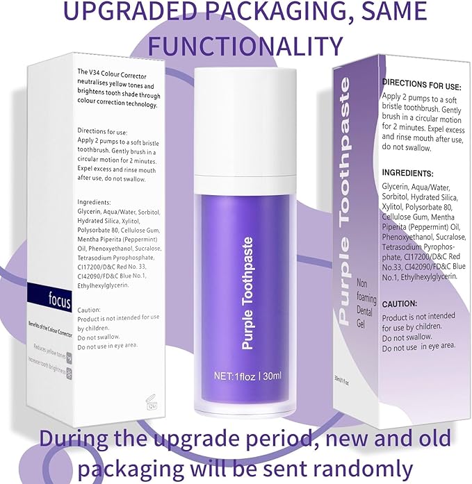 Purple Toothpaste for Teeth Whitening, Teeth Whitening Toothpaste, Tooth Stain Removal, Tooth Stain Removal Colour Corrector - 1 Fl Oz (Pack of 2)