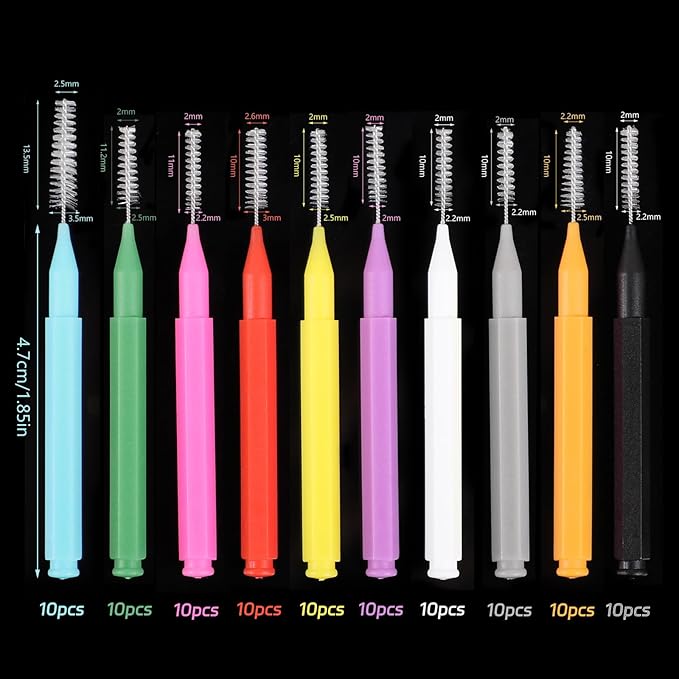 200 Pcs Interdental Brushes, 6 Sizes Braces Flossers for Cleaner Braces Brush Soft Dental Brushes Toothpicks Dental Floss Picks Dental for Braces Oral Cleaning(10 Colors)