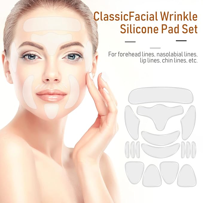 32 Pcs Facial Chest Neck Silicone Pad Reusable Face Forehead Patches Facial Sleeping Mask Cover for Smoothing Chest Neck Forehead Eye Mouth (Pink)