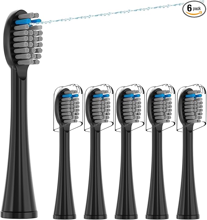 Replacement Flossing Toothbrush Heads(6-pc) Fit for Waterpik Sonic Fusion 2.0 SF-01, SF-02, SF03 & SF-04 Tooth Brush Refill Pisoniclea(SF-Black)