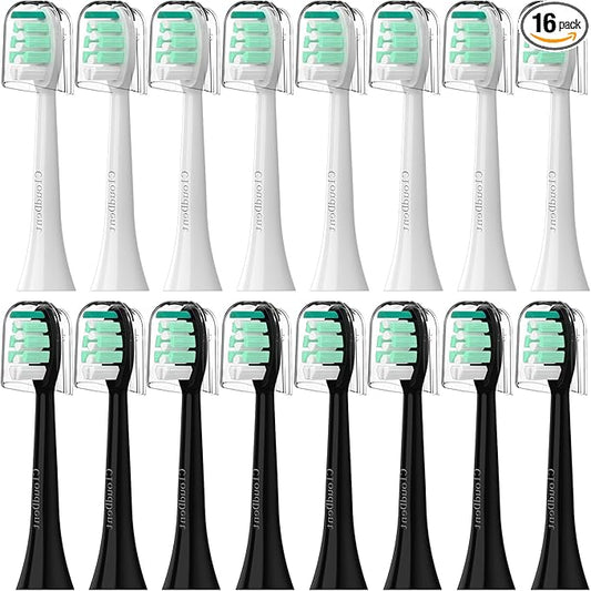 Replacement Toothbrush Heads Compatible with Philips Sonicare：16 Pack Soft Replacement Electric Brush Head for 4100 5100 6100 HX9023/65 W Optimal Control Snap-on System（B&W）