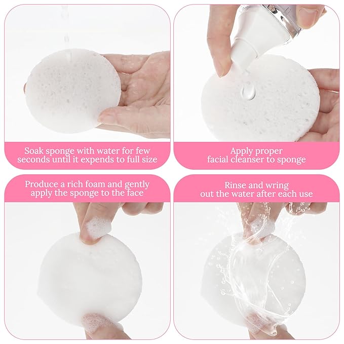 300Pcs Soft Facial Sponges Pads Compressed Face Sponges for Daily Cleansing, Cotton Face Washing Sponge Pads Exfoliating Face Sponge, Cosmetic Sponges for Makeup Removal (Round White)
