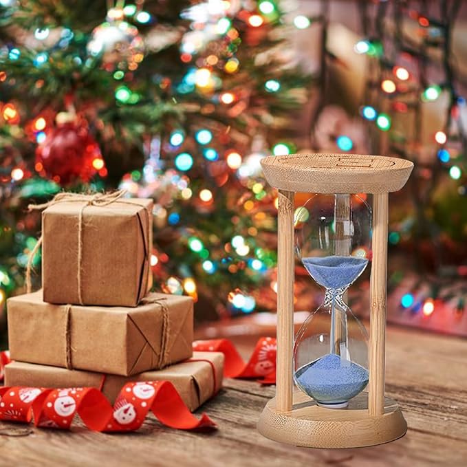 3 Minute Sand Timer, Wood Hourglass, Mini Bamboo Sandglass Timer, 3 Min Sand Clock,Unique Sand Watch for Brushing Teeth, Cooking, Game, Gift, Blue