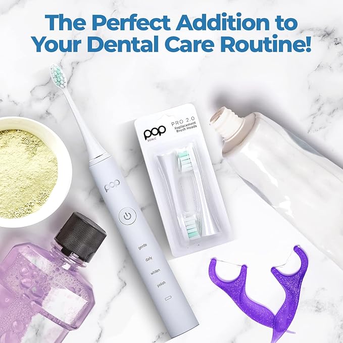 Pop Sonic Pro 2.0 Toothbrush (White) + Bonus Pack | Rechargeable Toothbrush Up to 45,000 Vibrations Per Minute