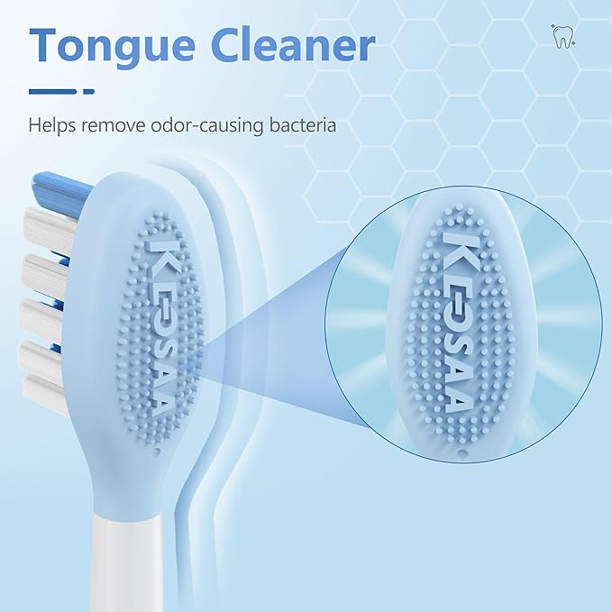 Replacement Toothbrush Heads for Philips Sonicare Electric Toothbrush, 2-in-1 Tongue Cleaner, 8 Pack, Ice Blue,Suitable for Philips Sonicare Heads, C2, C1, C3, W1, W2, W3, G1, G2, G3