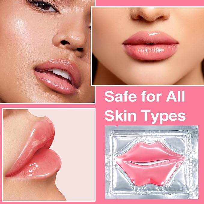 30Pcs Moisturizing Collagen Crystal Lip Mask, Lip Care Gel Pads for Dry Lips, Lip Patches, Reduce lip Wrinkles, Remove Chapped Skin, Firming & Hydrating & Plumping Your Lips（Pink）