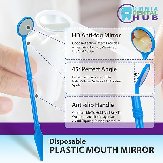 200 PCs Dental Grade Disposable Dental Mouth Mirrors with Spatula Handle by Omnia ONE | Fog-Free, Dual-Purpose Design – Clear Visibility & Tongue Retraction – Ideal for Exams & Procedures